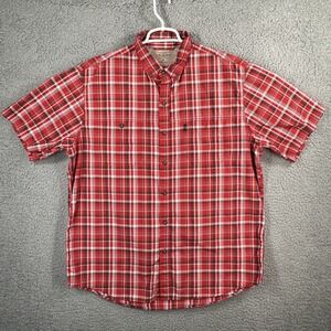 GH Bass & Co Men's Size XL Shirt Short Sleeve Button Up Red Plaid Pockets Hiking